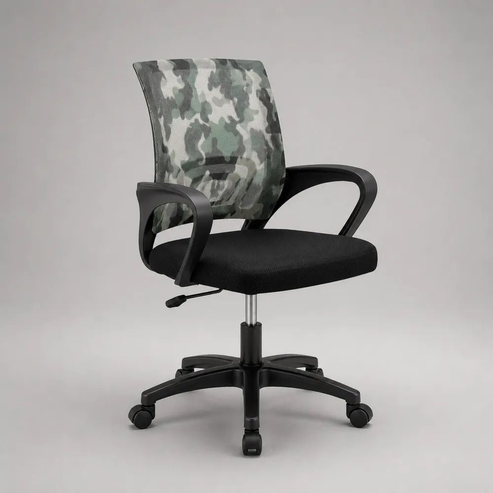 Bürostuhl Drehstuhl mit Armlehnen, Netzrücken und gepolstertem Sitz, höhenverstellbar, Schwarz/Grau/Weiß/Grün, 58 × 57 × 88–98 cm