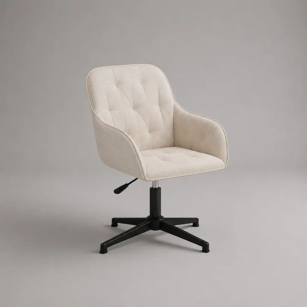 Bürostuhl Drehstuhl mit Armlehnen aus Polyester-Chenille in Creme, 60 × 62 × 82–92 cm