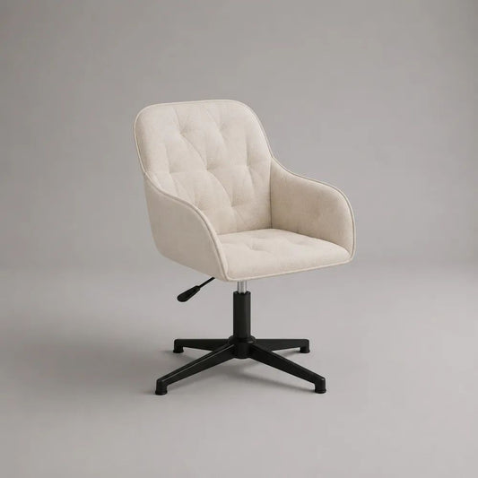 Bürostuhl Drehstuhl mit Armlehnen aus Polyester-Chenille in Creme, 60 × 62 × 82–92 cm