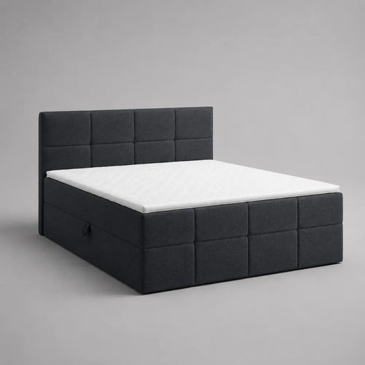 Boxspringbett mit Bettkasten, Taschenfederkernmatratze und Topper aus Polyester, Dunkelgrau/Weiß, 180 x 200 cm