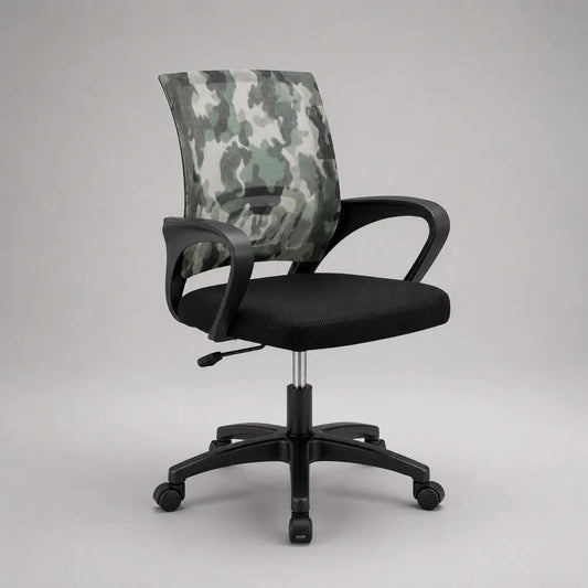 Bürostuhl Drehstuhl mit Armlehnen, Netzrücken und gepolstertem Sitz, höhenverstellbar, Schwarz/Grau/Weiß/Grün, 58 × 57 × 88–98 cm