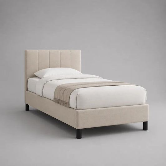 Boxspring-Einzelbett mit Bonnellfederkern, gepolstertem Kopfteil und Polyesterbezug, Creme/Schwarz, 90 × 200 cm
