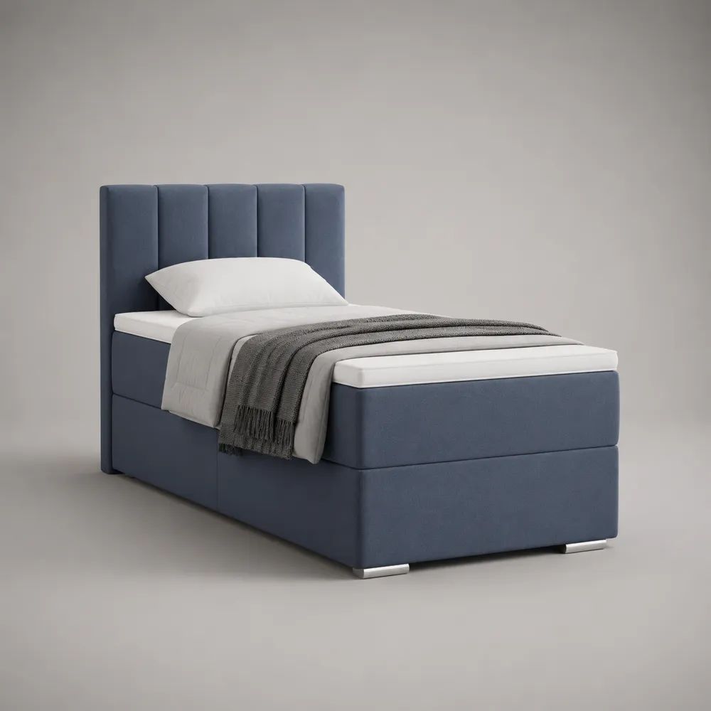 Boxspringbett-Set 90 × 200 cm mit Taschenfederkernmatratze, Topper und Stoffbezug, Blau