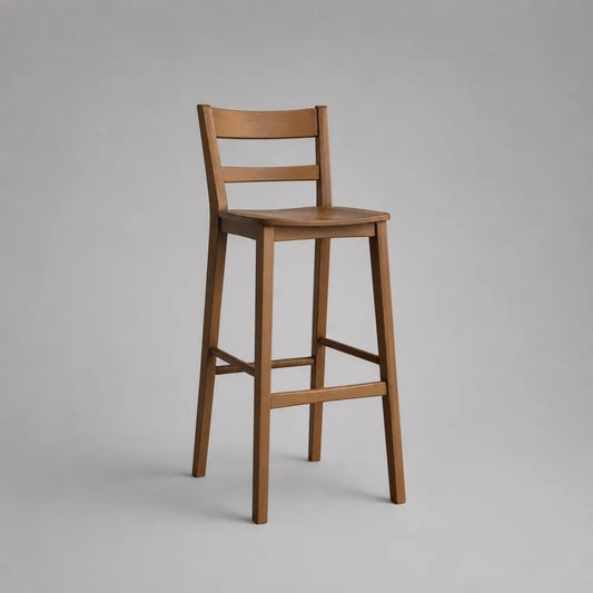 Barhocker aus massiver Buche mit Rückenlehne, Hellbraun, 44 × 49 × 105 cm, Sitzhöhe 75 cm
